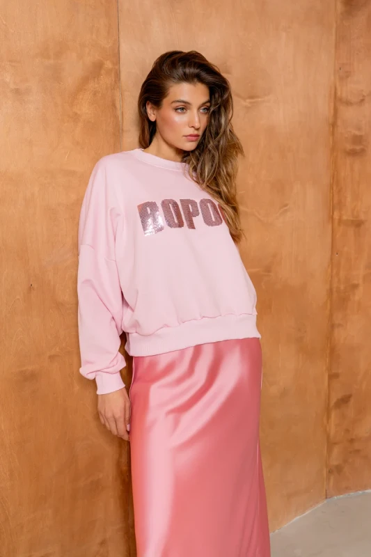Damska bluza premium pudrowy róż Bopoco stylizacja casual