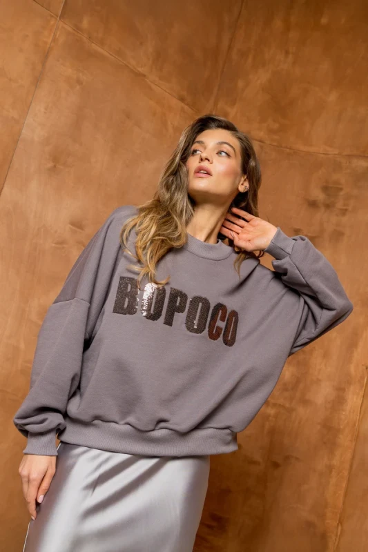 Damska bluza premium szara Bopoco stylizacja casual