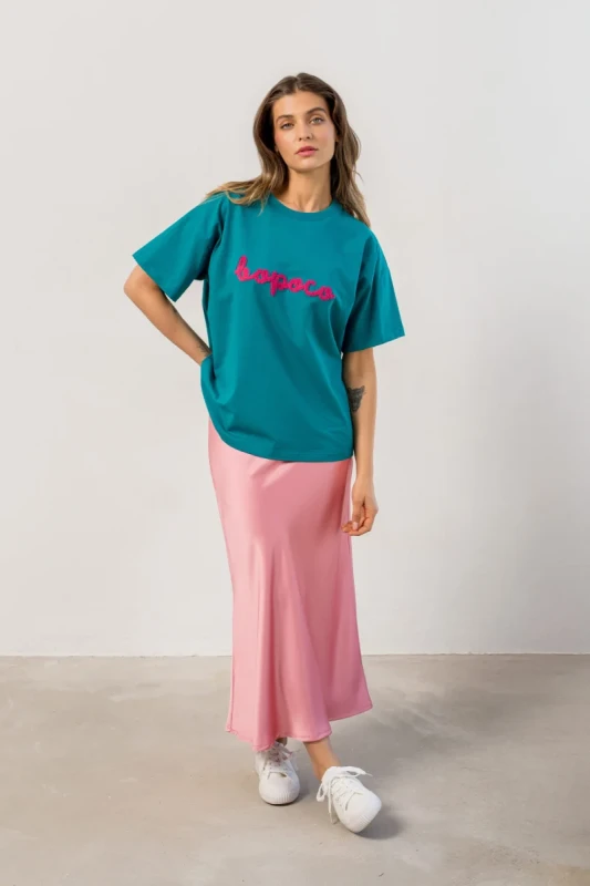 Oversize t-shirt damski premium BOPOCO petrolowy