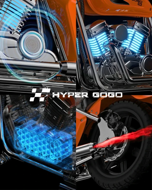 Efekt podświetlenia i pary wodnej w motocyklu Hyper Gogo M5