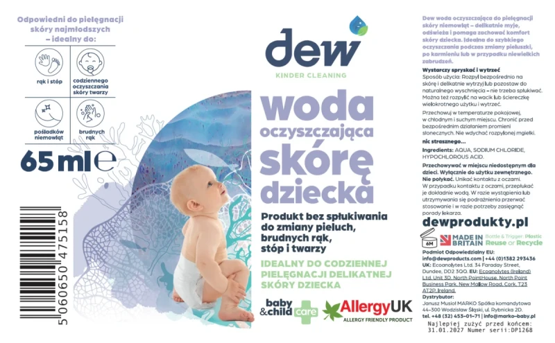 DEW Baby & Child woda oczyszczająca dla niemowląt 65 ml