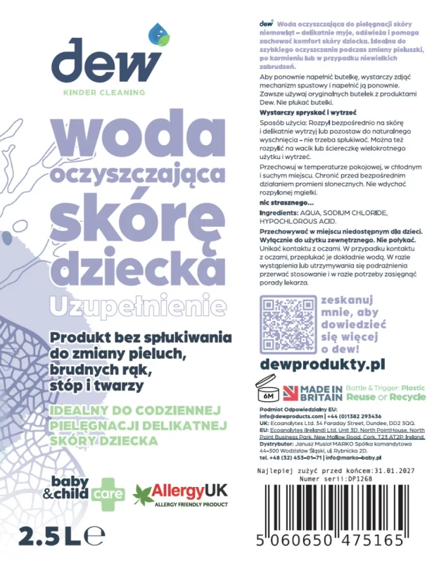 Mineralna woda oczyszczająca dla niemowląt DEW