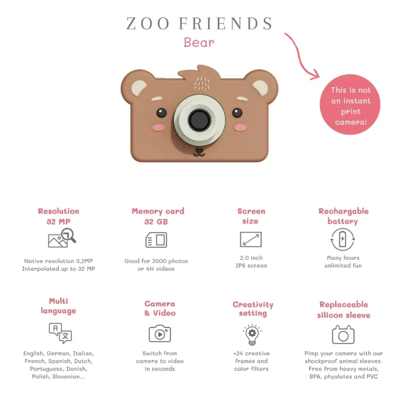 aparat fotograficzny dla dzieci Zoo Friends Bear 32 MP