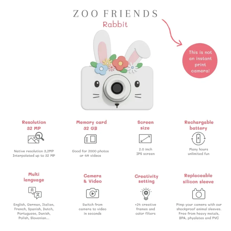 aparat fotograficzny dla dzieci Zoo Friends Rabbit Flower 32 MP