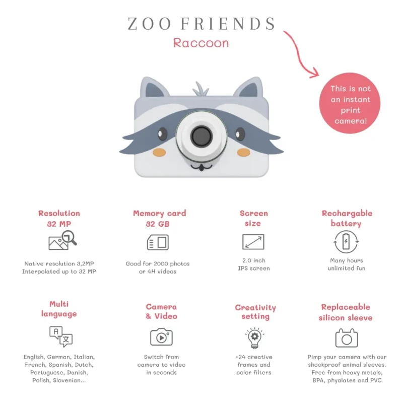aparat fotograficzny dla dzieci Zoo Friends Raccoon
