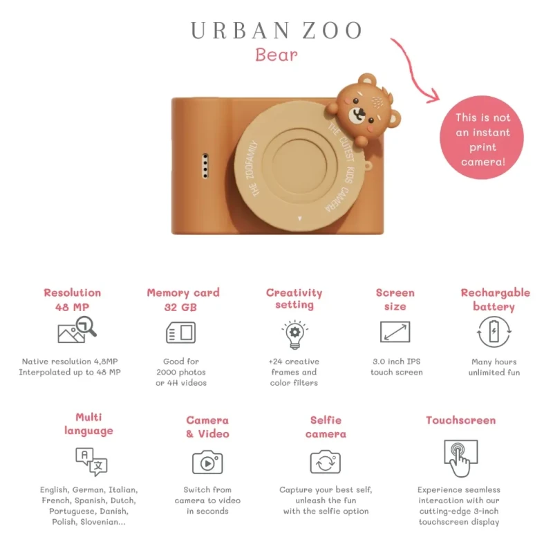 Aparat dla dzieci 48 MP z motywem misia The Zoofamily