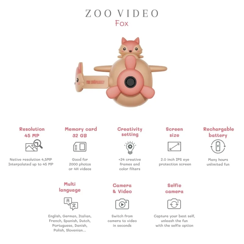 Aparat dla dzieci The Zoofamily Fox funkcje i specyfikacja