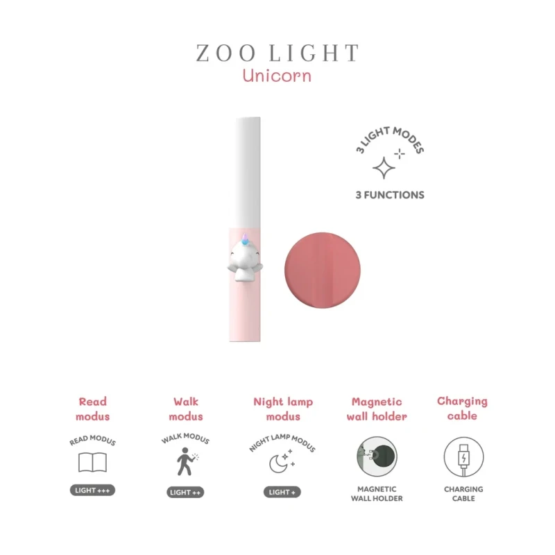 Lampka LED dla dzieci Zoo Light Unicorn z trybami świecenia