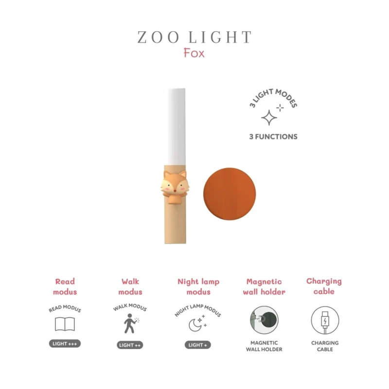 Bezprzewodowa lampka nocna Zoo Light Fox dla dzieci
