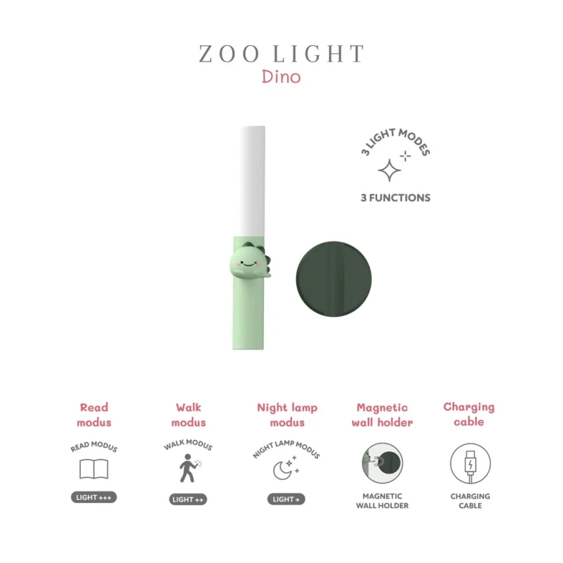 Bezprzewodowa lampka nocna Zoo Light Dino dla dzieci
