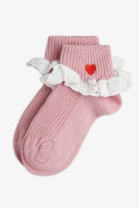 Mini Rodini Heart Lace 1-Pack Socks Pink – różowe skarpetki dziecięce z koronką GOTS