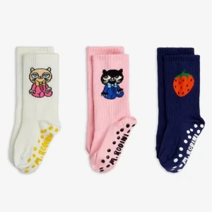 Mini Rodini Cats 3-Pack Anti-Slip Socks – antypoślizgowe skarpetki dziecięce 3-pack GOTS