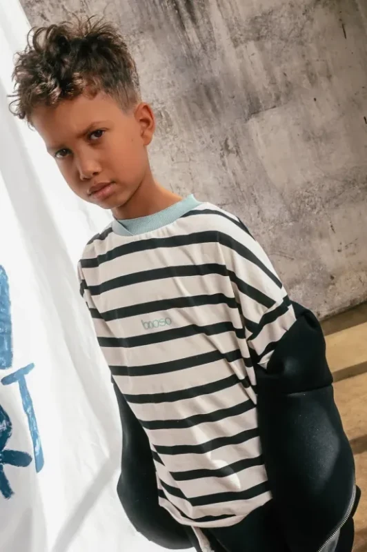Koszulka dziecięca STRIPED TEE ECRU BLACK booso