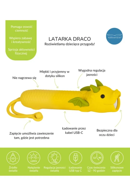 Silikonowa latarka LED dla dzieci Smok DRACO Rabbit Friends