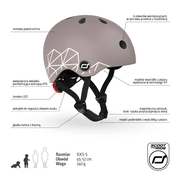 Kask ochronny Scoot Ride Brown Lines dla dzieci 1-5 lat