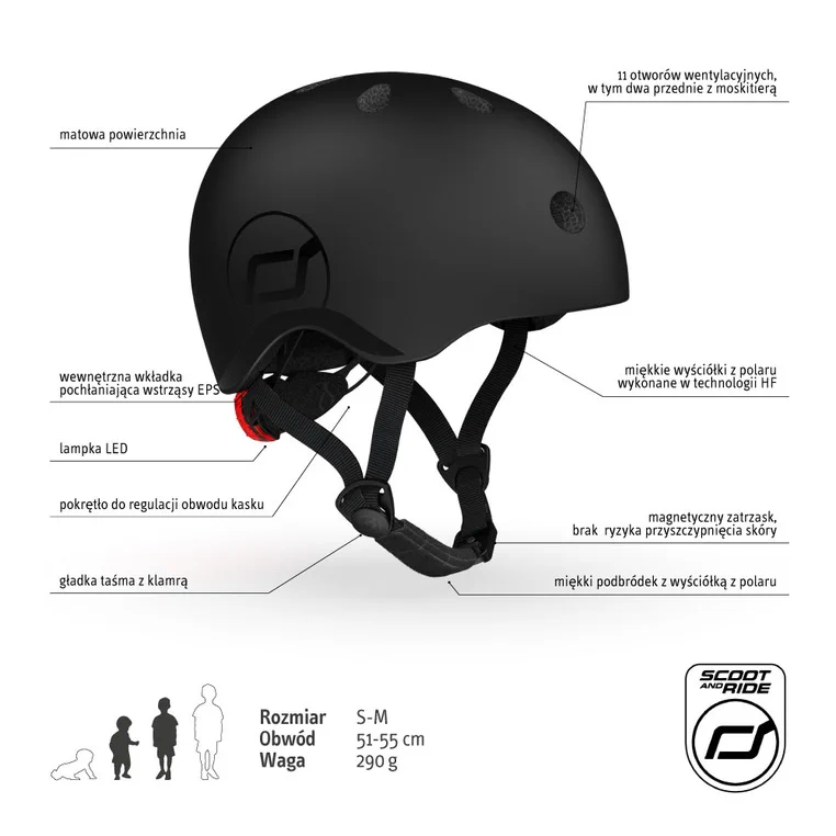 Kask ochronny Scoot Ride Black dla dzieci 3 lata plus