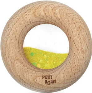 Drewniana zabawka sensoryczna do rączki Donut Calm Żółty 6 m+ Petit Boum 85788