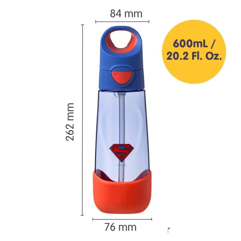 Wymiary butelki na wodę Superman by b.box 600 ml