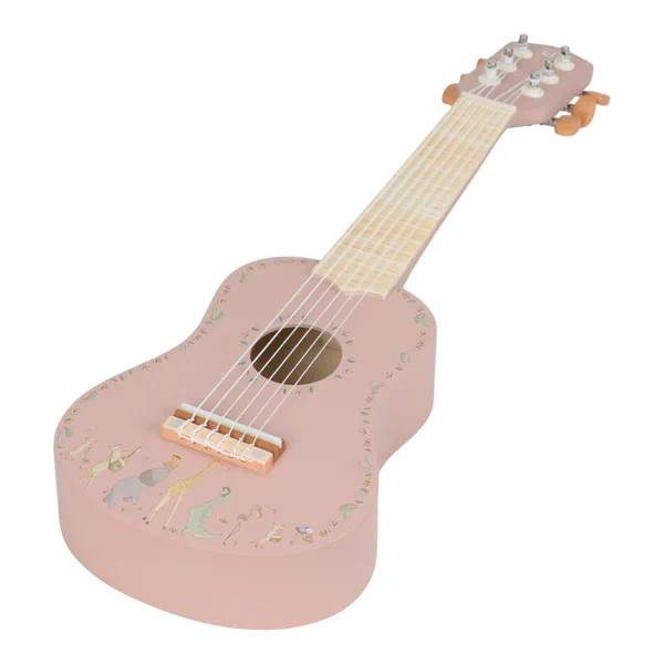 Drewniana gitara dla dzieci Little Dutch różowa widok z boku