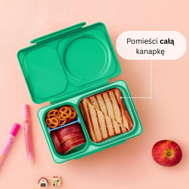 Lunchbox OmieBox Up mieszczący całą kanapkę i przekąski