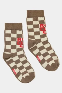 Skarpetki 600 CHECKED CLASSIC BOOSO SOCKS BROWN/ECRU/RED booso