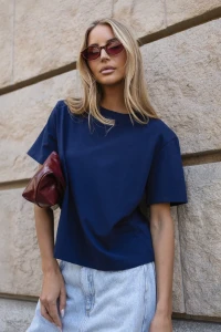 T-Shirt damski BASIC BOPOCO Z PODUSZKAMI GRANATOWY Bopoco
