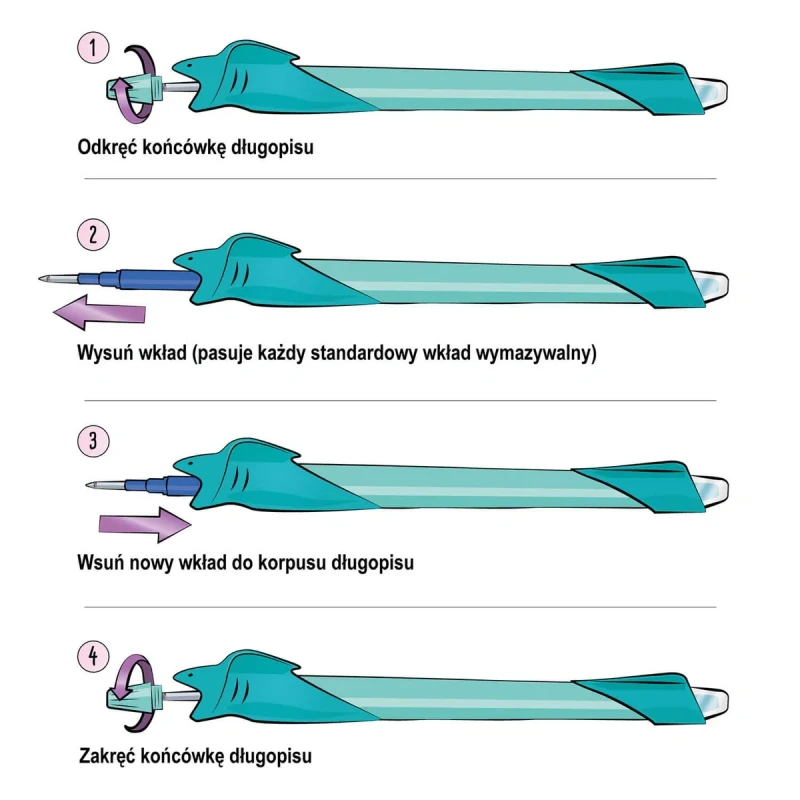 Instrukcja wymiany wkładu w długopisie wymazywalnym Maped Kidy Learn