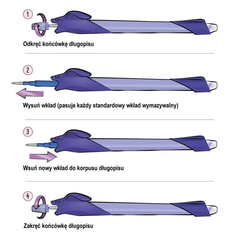 Instrukcja wymiany wkładu w długopisie wymazywalnym Maped Kidy Learn Króliczek