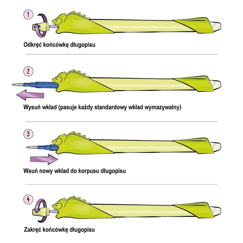 Instrukcja wymiany wkładu w długopisie wymazywalnym Maped Kidy Learn Kameleon
