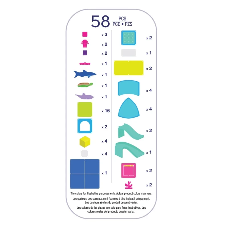 Zawartość zestawu MAGNA-TILES Undersea Adventure 58 elementów