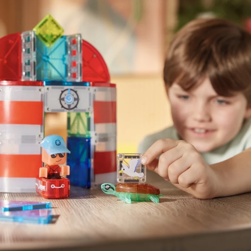 Zabawa łodzią Rescue Raft i żółwiem morskim MAGNA-TILES