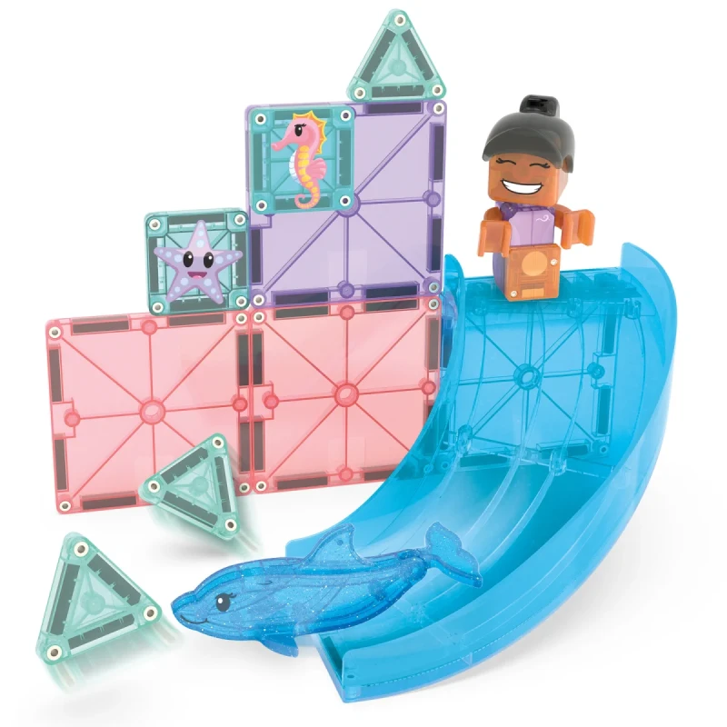 Klocki magnetyczne Dolphin Bay z figurką surferki i delfinem