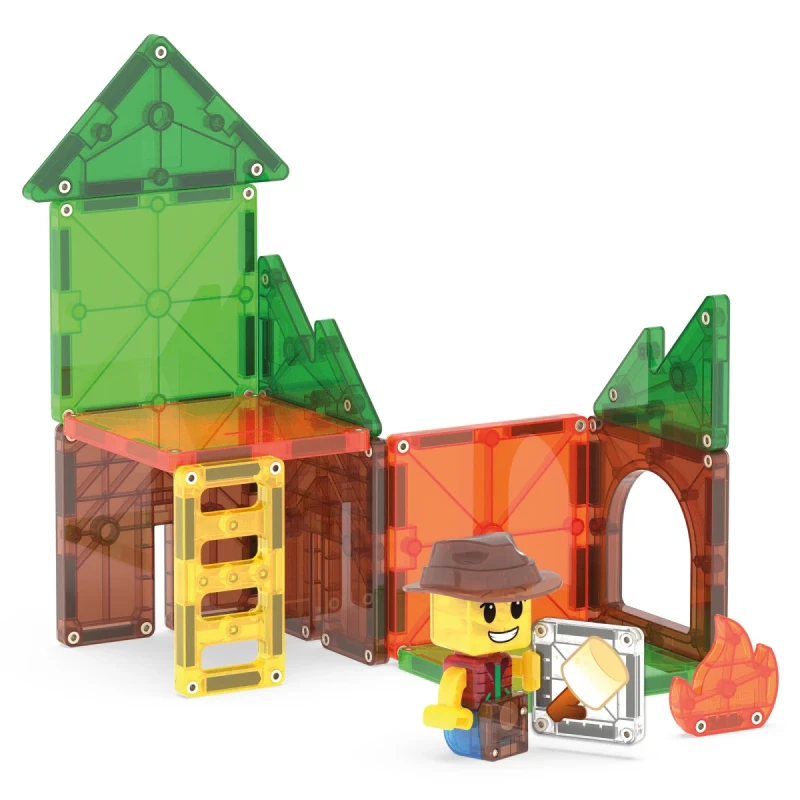 Konstrukcja leśnego obozowiska z klocków MAGNA-TILES Camp Out