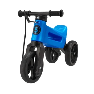Rowerek biegowy Jeździk 2w1 Blue Metallic Niebieski metaliczny 18 m+ z czarnymi felgami Ciche koła + Pasek do noszenia dla Rodzica FWRider Super Sport 516521
