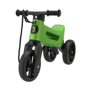 Rowerek biegowy Jeździk 2w1 Green Metallic Zielony metaliczny 18 m+ z czarnymi felgami Ciche koła + Pasek do noszenia dla Rodzica FWRider Super Sport 516514