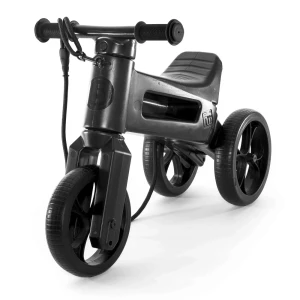 Rowerek biegowy Jeździk 2w1 All Black Czarny 18 m+ z czarnymi felgami Ciche koła + Pasek do noszenia dla Rodzica FWRider Super Sport 516507