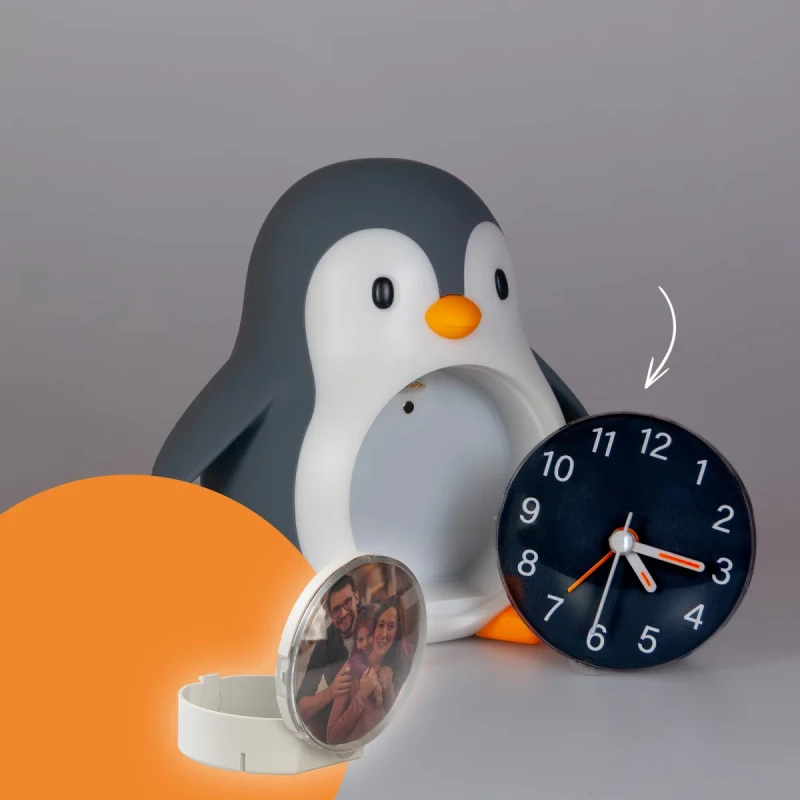 Poppy Penguin lampka nocna z wymiennym zegarem i ramką na zdjęcie