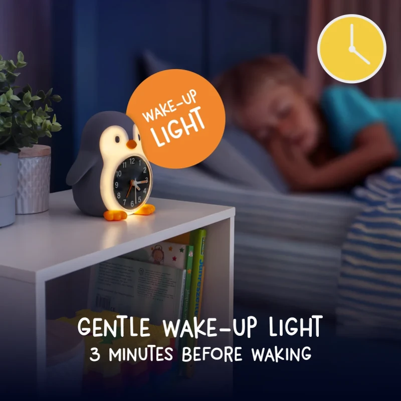 Lampka nocna LED Pingwin z budzikiem i zegarem Eggy & Friends | USB-C
