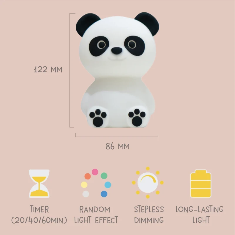 Lampka nocna Panda Paddy Panda ładowana przez USB-C dla dzieci od urodzenia