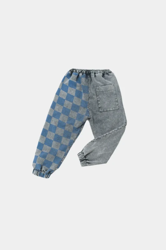 Spodnie dziecięce BOOSO WIDE CHECKED PANTS Light Gray Blue