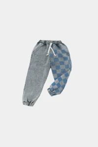 Spodnie 322 WIDE CHECKED PANTS light gray/blue booso