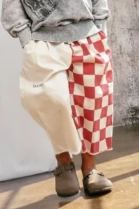 Spodnie 329 FANCY CHECKED PANTS ivory/red booso