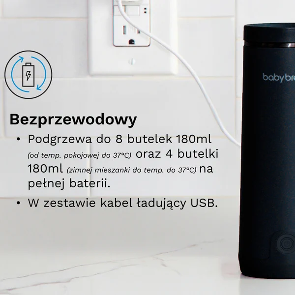Bezprzewodowy podgrzewacz Baby Brezza wydajny akumulator USB