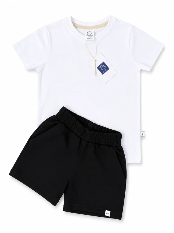 Komplet sportowy TUSS biały T-shirt czarne spodenki