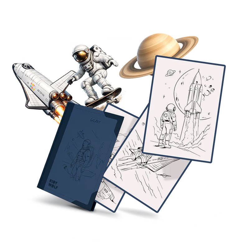 Wkłady KIDYDRAW PAD Galaxy 10+ KIDYWOLF z 30 ilustracjami kosmicznymi