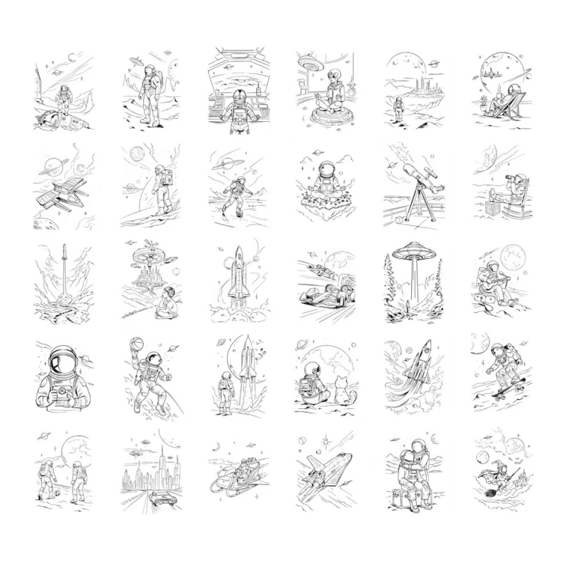 Zestaw 30 ilustracji kosmosu KIDYWOLF Galaxy do odrysowywania