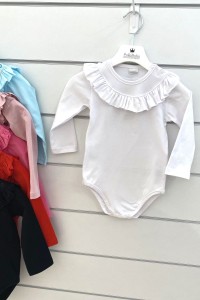 Body z falbanką BIAŁE długi rękaw