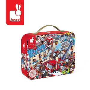 Janod 6 lat+ Puzzle w walizce okrągłe Straż pożarna 208 el.