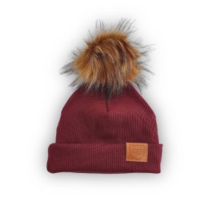 Czapka ORGANIC NEUTRAL CLARET z pomponem Premium -50%