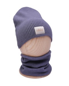 Zimowa dziergana Czapka + Komin BLUE INDYGO -50%